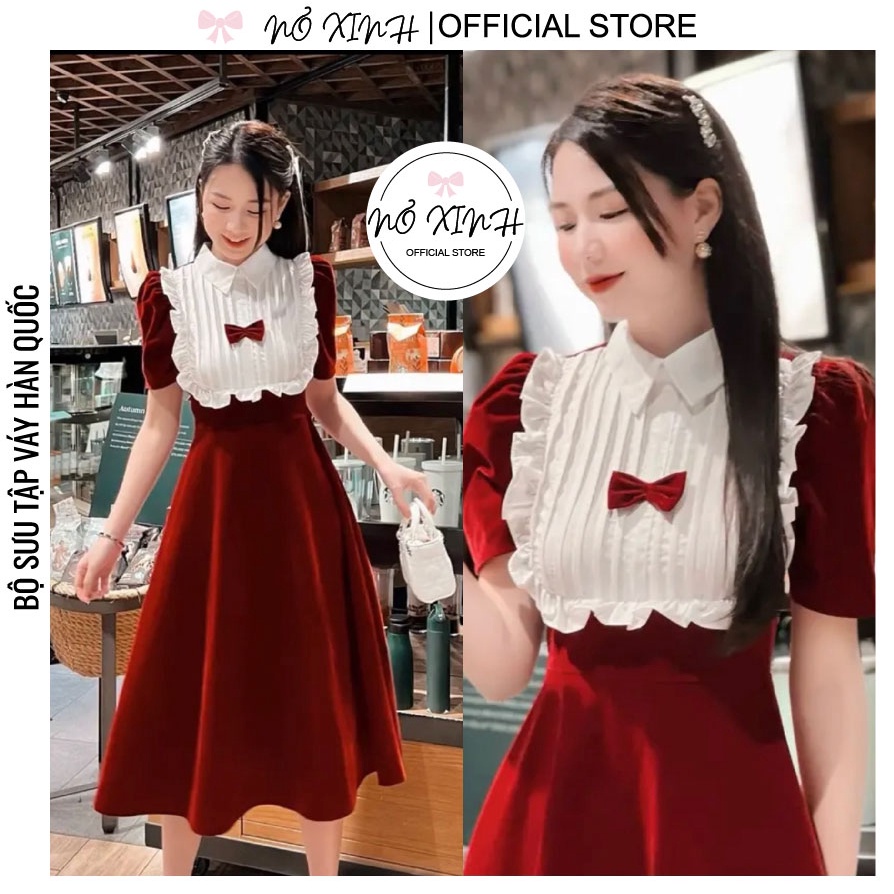 Đầm Tết Đầm Dự Tiệc dáng xòe tiểu thư hàn quốc màu đỏ có size M-L-XL-XXL (ảnh+video thật)