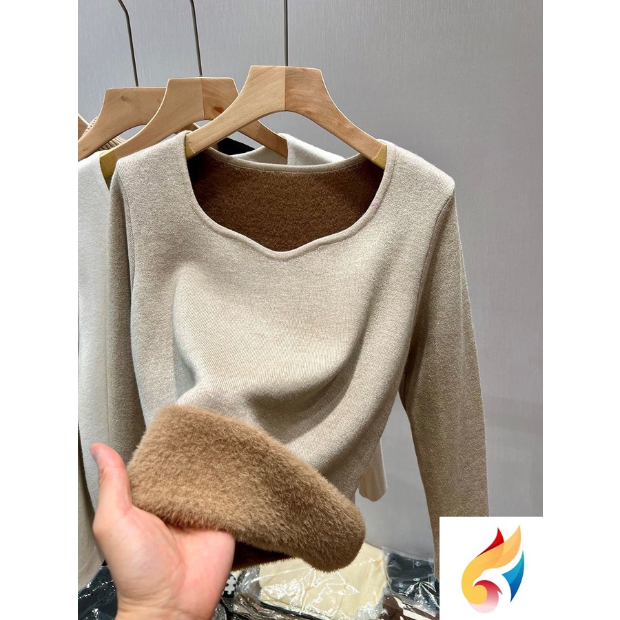 Áo Sweater Một Mảnh Lót Lông Cừu Dày Dặn Cổ Chữ V Phong Cách Phương Tây Thời Trang Mùa Đông 2022 Mới
