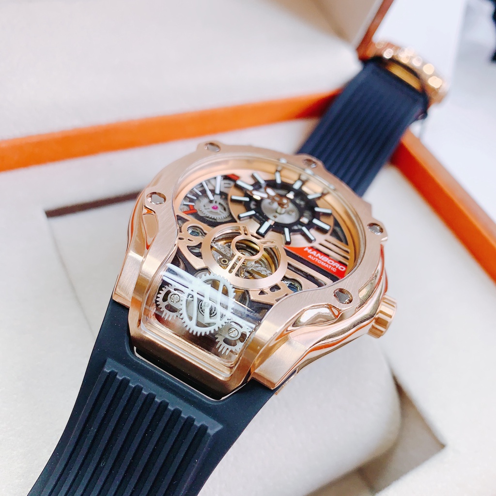Đồng Hồ Nam Hanboro HBR 995 Màu Đen - Dây Cao Su , Máy Automatic , Size 42mm