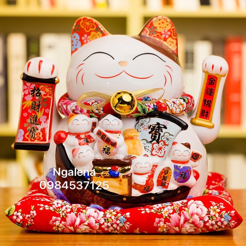Mèo thần tài, mèo may mắn Neko maneki vẫy tay ( dùng sạc điện không cần cắm trực tiếp)