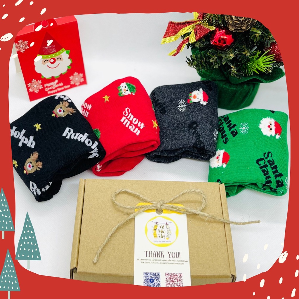 Tất vớ nữ cổ ngắn họa tiết giáng sinh nhỏ xinh