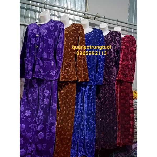 Bộ quần áo vải nhung sang trọng cho mẹ cho bà