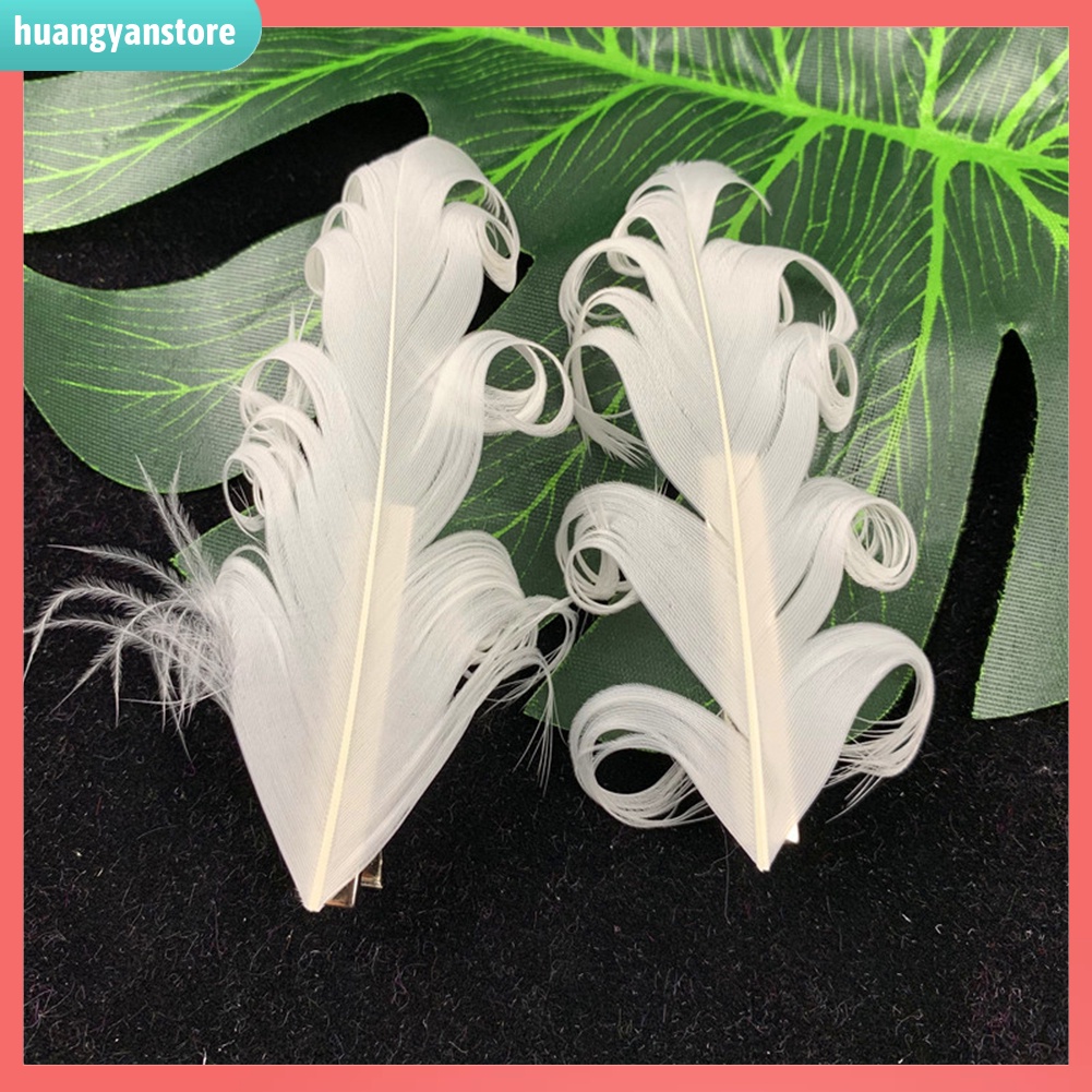 HY/ 2 kẹp tóc lông vũ đính đá và ngọc trai giả