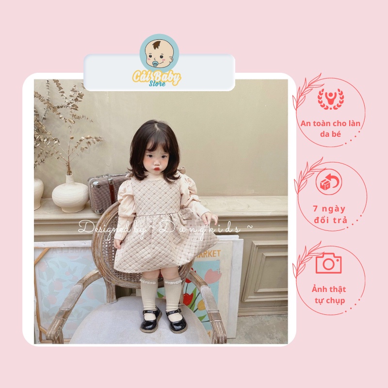 Váy Bé Gái Diện Tết, Noel, Đi Tiệc Siêu Xinh, Váy Nhung Tim Trắng Kem + Áo Tay Nơ Phồng Sang Chảnh Caibaby_store