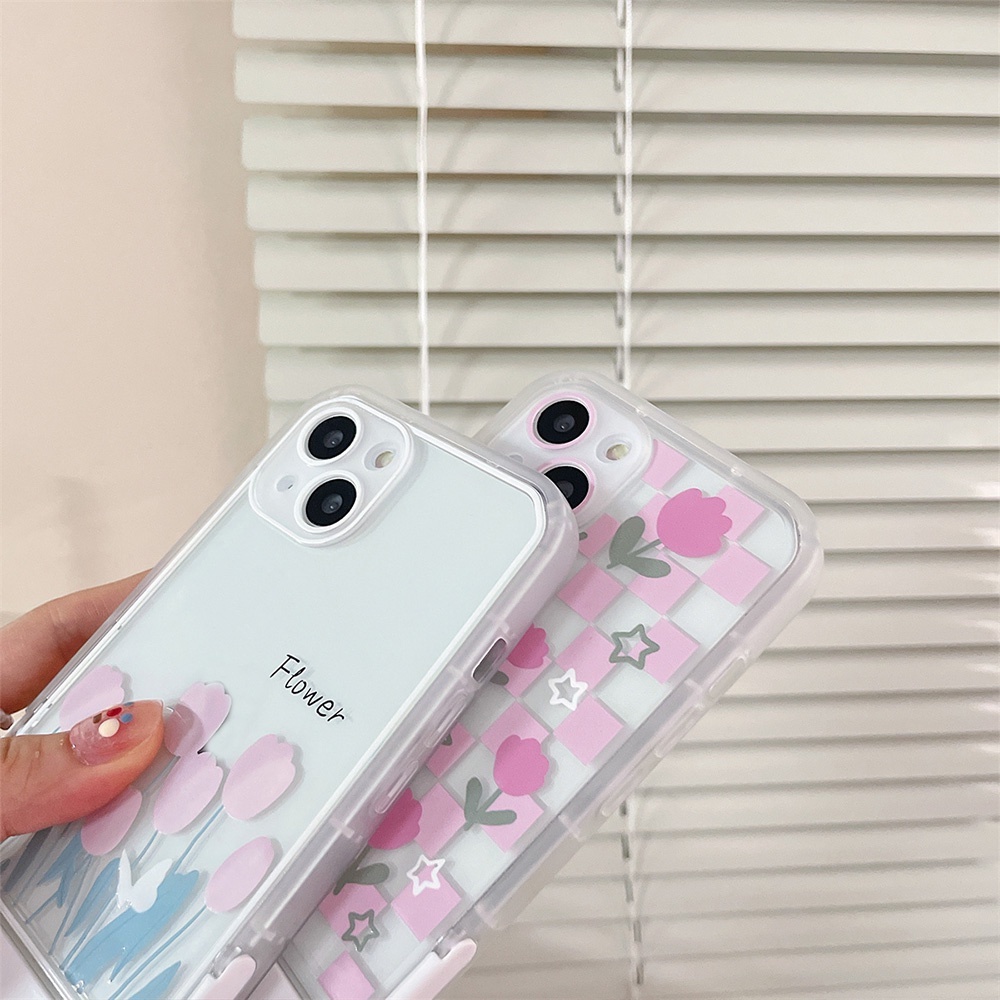 Ốp Điện Thoại TPU Mềm Tích Hợp Giá Đỡ Hình Hoa Tulip Cho IPhone 14 13 12 11 Pro Max XS XR 8 7 Plus