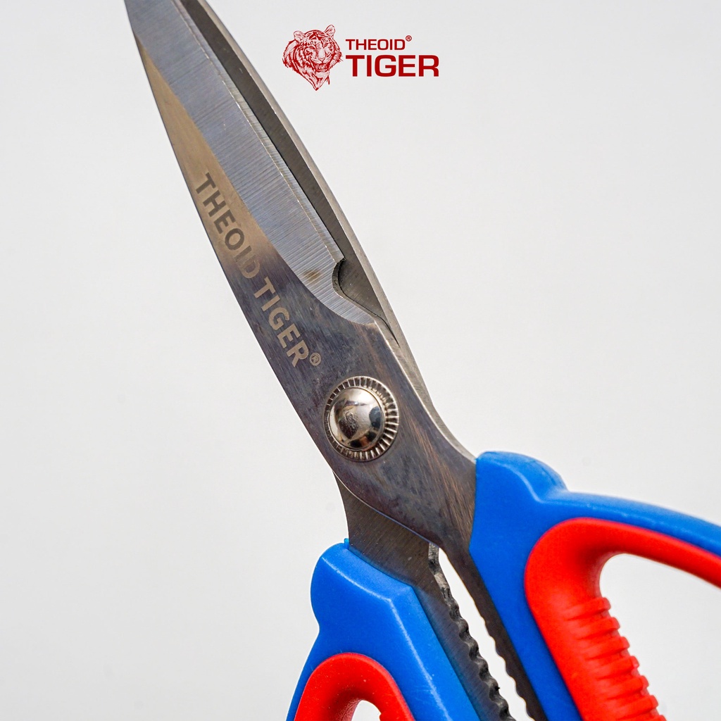 Kéo Cắt Cá Theoid Tiger Sử dụng đa năng 2 màu xanh đỏ, lưỡi kéo thép SK5