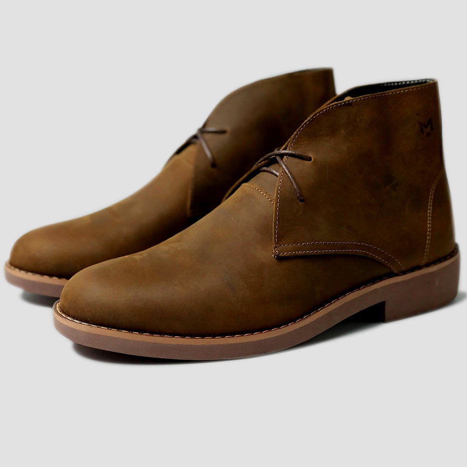 Giày cao cổ nam da bò sáp ngựa điên cao cấp phong cách bụi bặm Chukka Boots Mad Brown