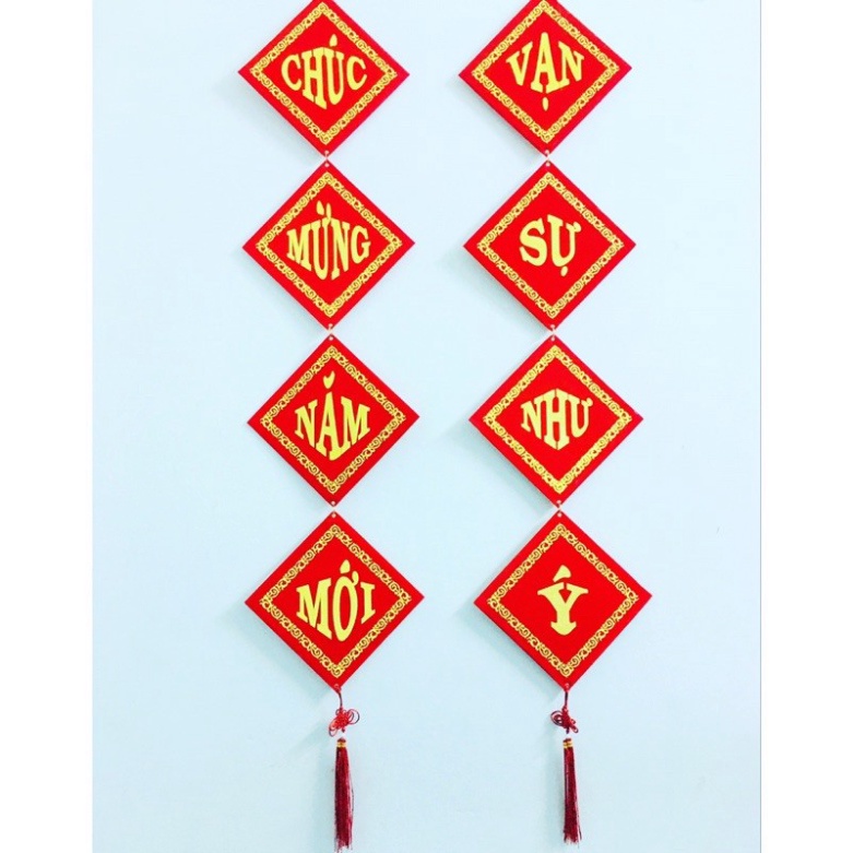 1 đôi khánh vuông, liễng trang trí tết cổ truyền 23x120cm( V16cm) chữ Việt Nam bọc vải nhung đẹp