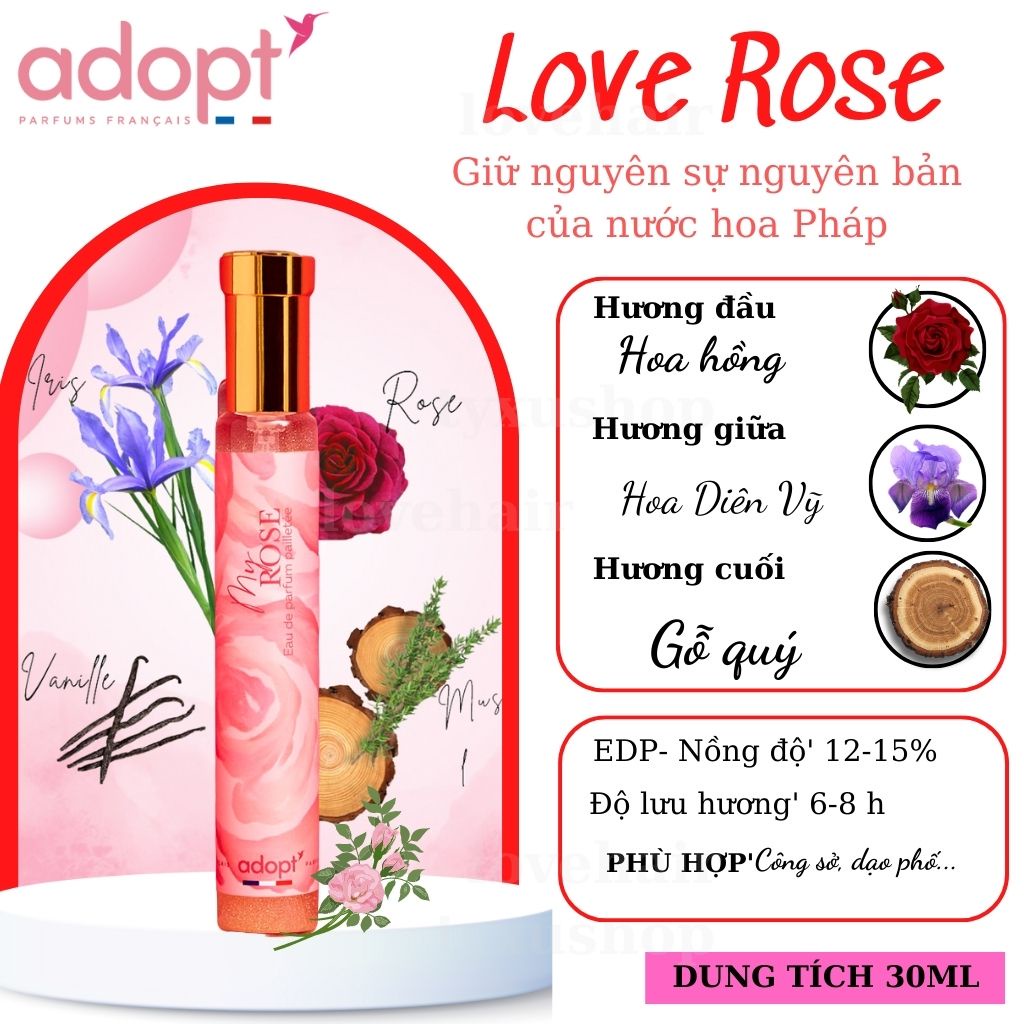 Nước Hoa Nữ 30ml ADOPT' MY ROSE Ngọt Ngào, Lôi Cuốn, Quý Phái