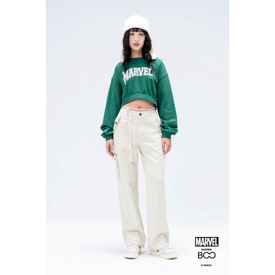 Áo Nỉ Không Mũ Nữ BOO Dáng Croptop Logo Marvel BZL