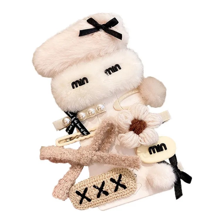 Sét Kẹp Tóc Mái Lông Nhung Gắn Nơ Sang Chảnh Phong Cách Hàn Quốc Dành Cho Bạn Gái