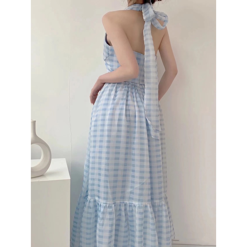 𝐌𝐚𝐲𝐚 𝐃𝐫𝐞𝐬𝐬 - Đầm yếm hoạ tiết caro xanh baby