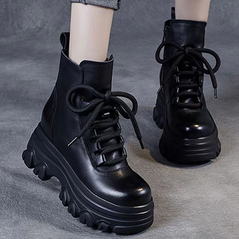 Giày Bốt Da Đế Dày Cổ Cao Thời Trang Cho Nữ Size 33-43