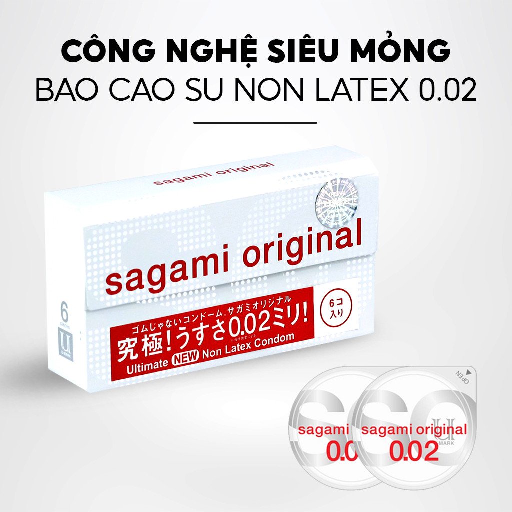 Bao cao su Sagami 002 siêu mỏng non latex hộp 6 chiếc