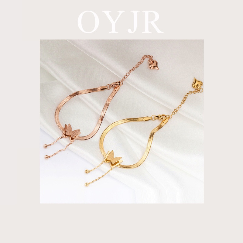 Vòng đeo tay OYJR thép titan không gỉ sét màu vàng/ vàng hồng mặt hình bươm bướm thời trang Hàn Quốc