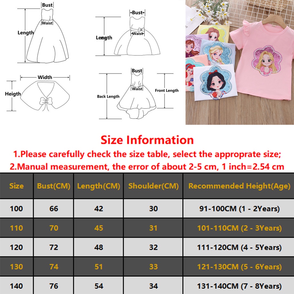 Áo Thun Tay Ngắn In Hình Công Chúa Elsa Đính Kim Sa Thời Trang Cho Bé Gái Từ 1-8 Tuổi