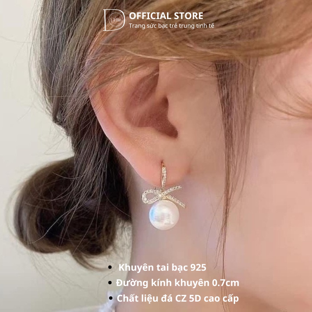 Khuyên tai bạc 925 móc trai nửa vô cực đính đá tấm thanh lịch duyên dáng dễ thương Dế Bạc - K5271