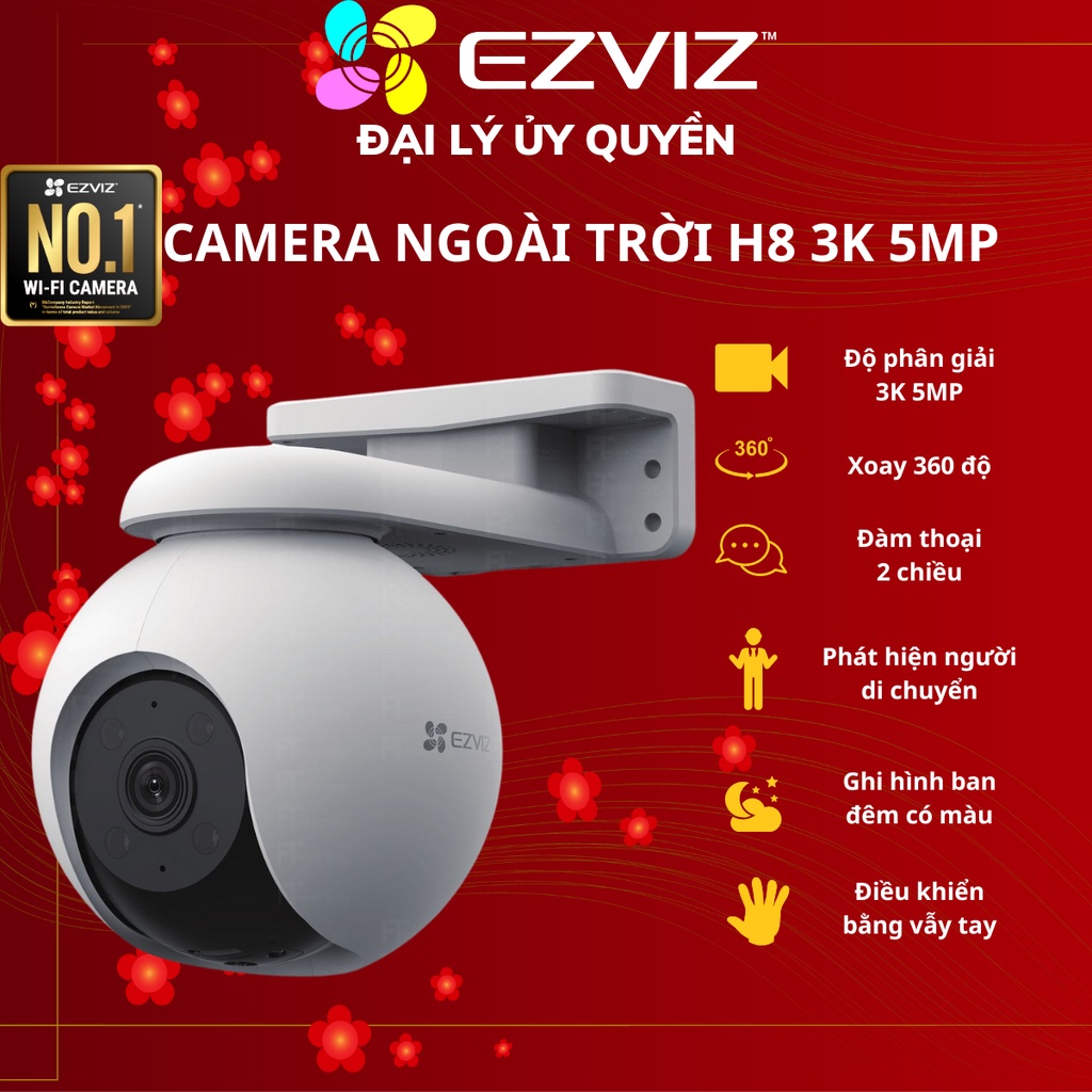 Camera WIFI ngoài trời phiên bản 2022 SIÊU NÉT EZVIZ H8 2K 3K XOAY 360 ĐÀM