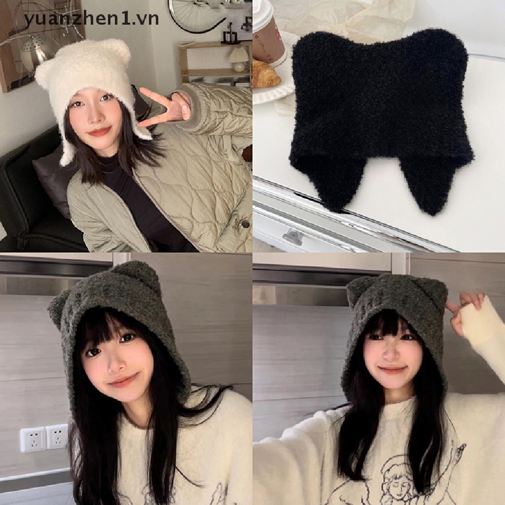 Mũ Len Dày Dặn Giữ Ấm Mùa Đông In Hình Gấu Dễ Thương Cho Nữ