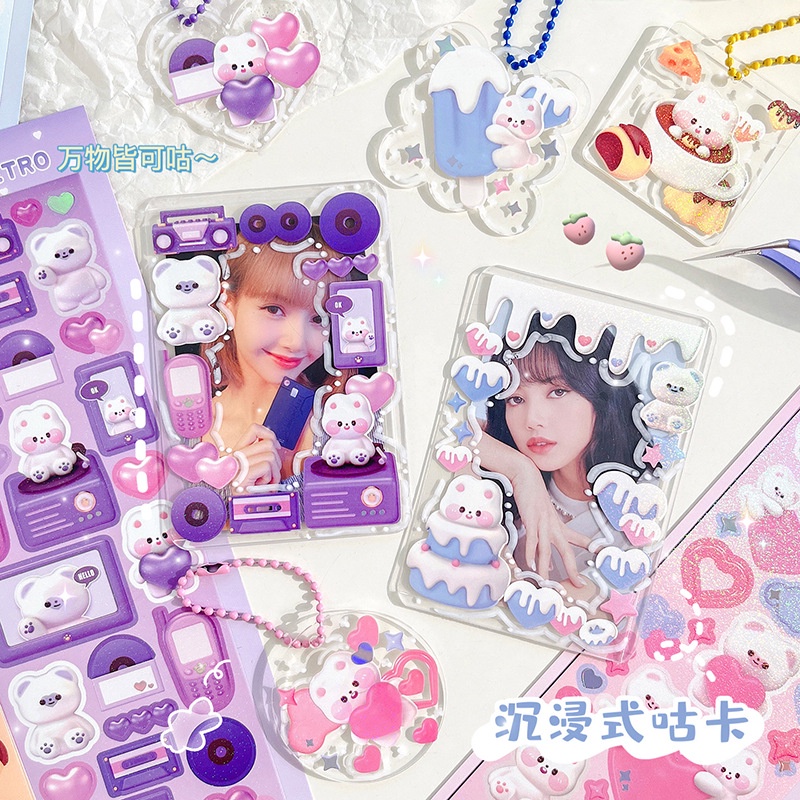 Zanmo hình dán sticker gấu thỏ 3D laser tráng gương decor toploader