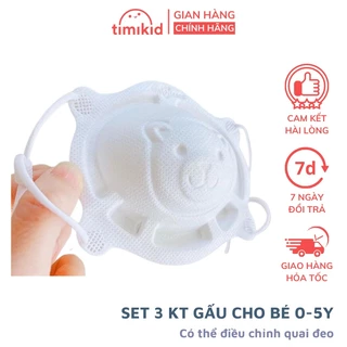 Set 3 Khẩu Trang Gấu Kháng Khuẩn Cho Bé Từ 1 - 5 Tuổi Có Thể Điều Chỉnh Quai Đeo