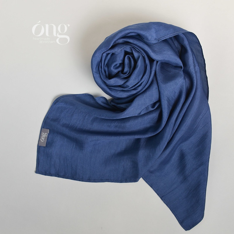 Khăn lụa, khăn quàng cổ 100% từ sợi tơ tằm tự nhiên màu Xanh - Óng Silk