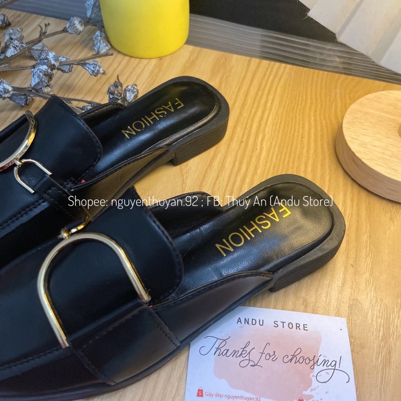 Sục hài búp bê nữ gót 2cm⚡️Andu Store⚡️ Sục da nữ QC