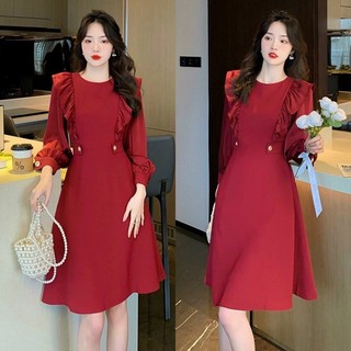 Đầm xoè phối bèo tay dài M/L/XL/2XL