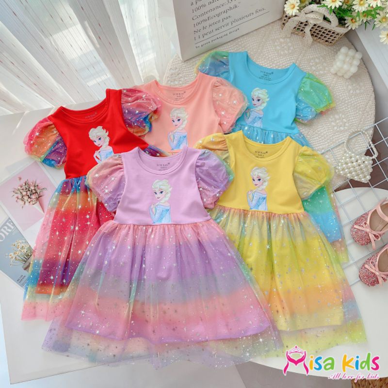 Đầm elsa phối lưới công chúa bé gái dễ thương