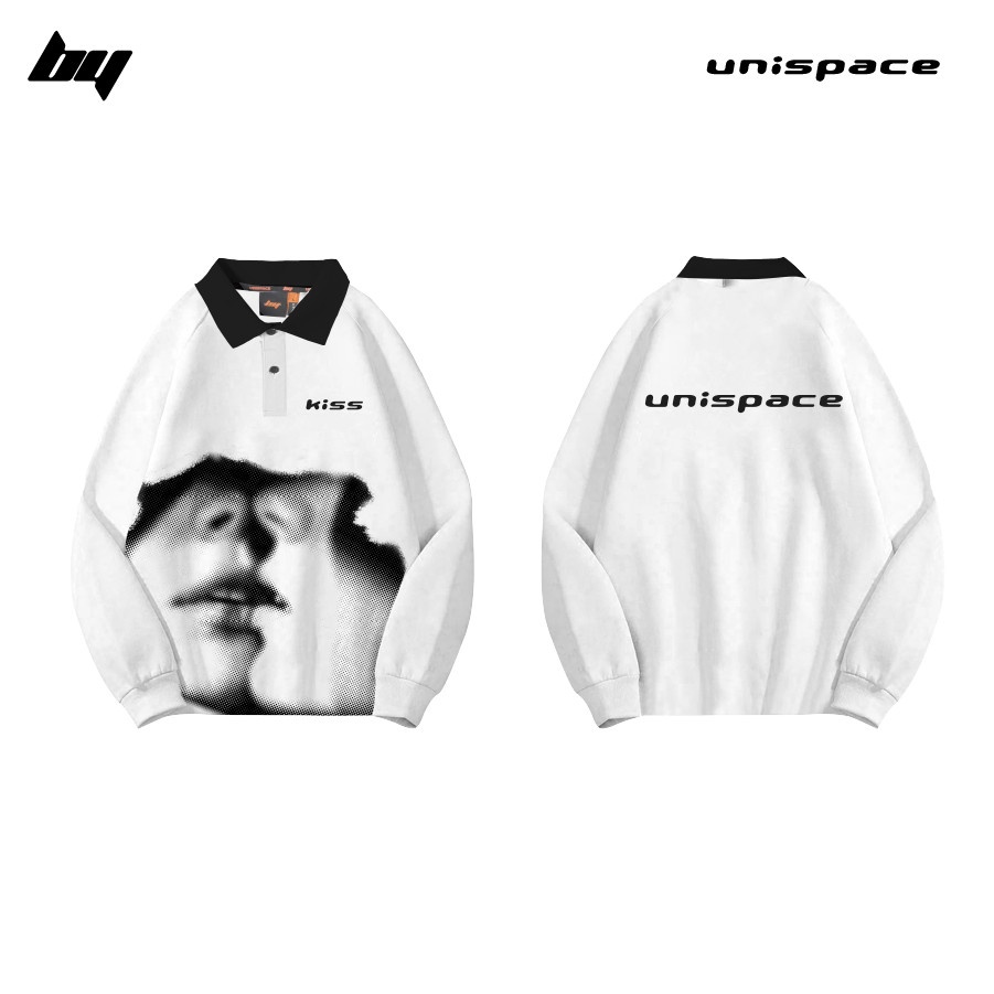 Áo sweater polo shirt local brand By UniSpace áo khoác tay dài form rộng unisex nam nữ Kiss