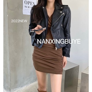Áo khoác da cổ vest tay dài dáng croptop lửng 3