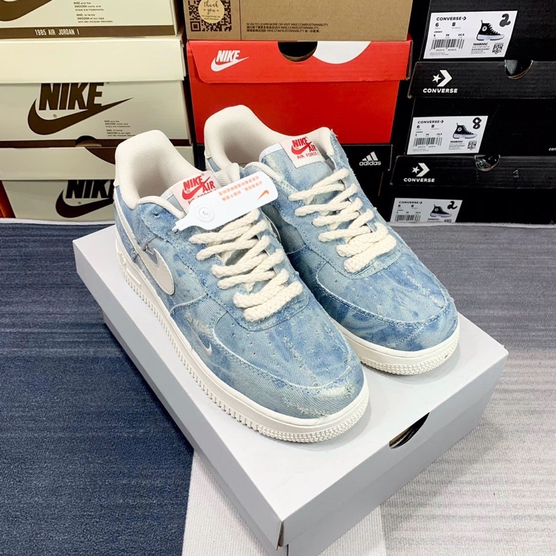 Giày thể thao sneaker af1 xanh vải bò, af1 denim tie dye xanh biển loang mẫu mới giá tốt + fullboxbill