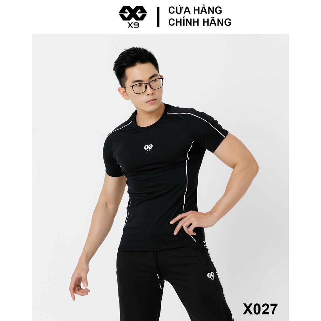 Áo Thun Nam Ngắn Tay Phối Sọc Cổ Tròn Thể Thao Tập Gym Chạy Bộ - X9 Sportswear - X027