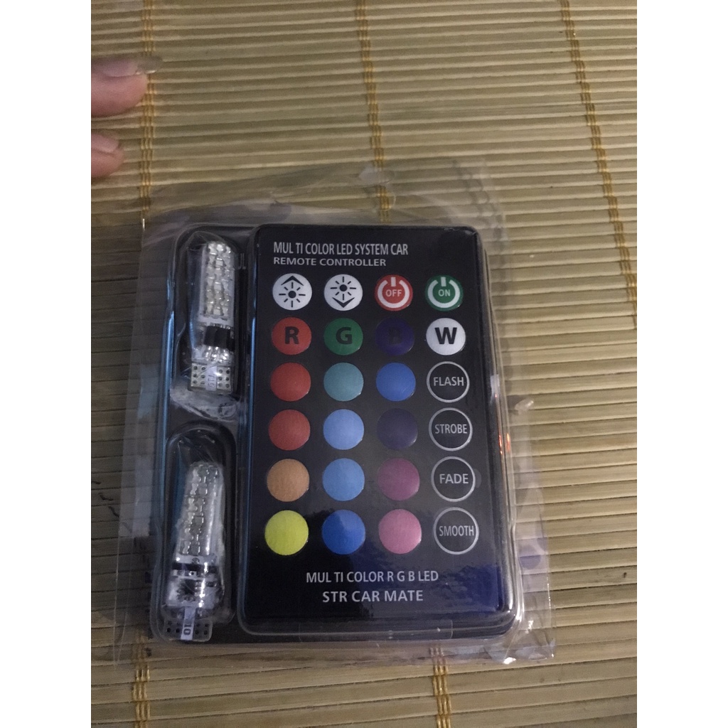 Bộ đèn LED T10, RGB demi điều khiển màu + chế độ nháy, sáng chuẩn T10 12v