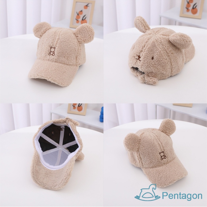 Mũ Dệt Kim Giữ Ấm Thêu Hình Gấu Hoạt Hình Dễ Thương Thời Trang Thu Đông Cho Bé Trai + Gái