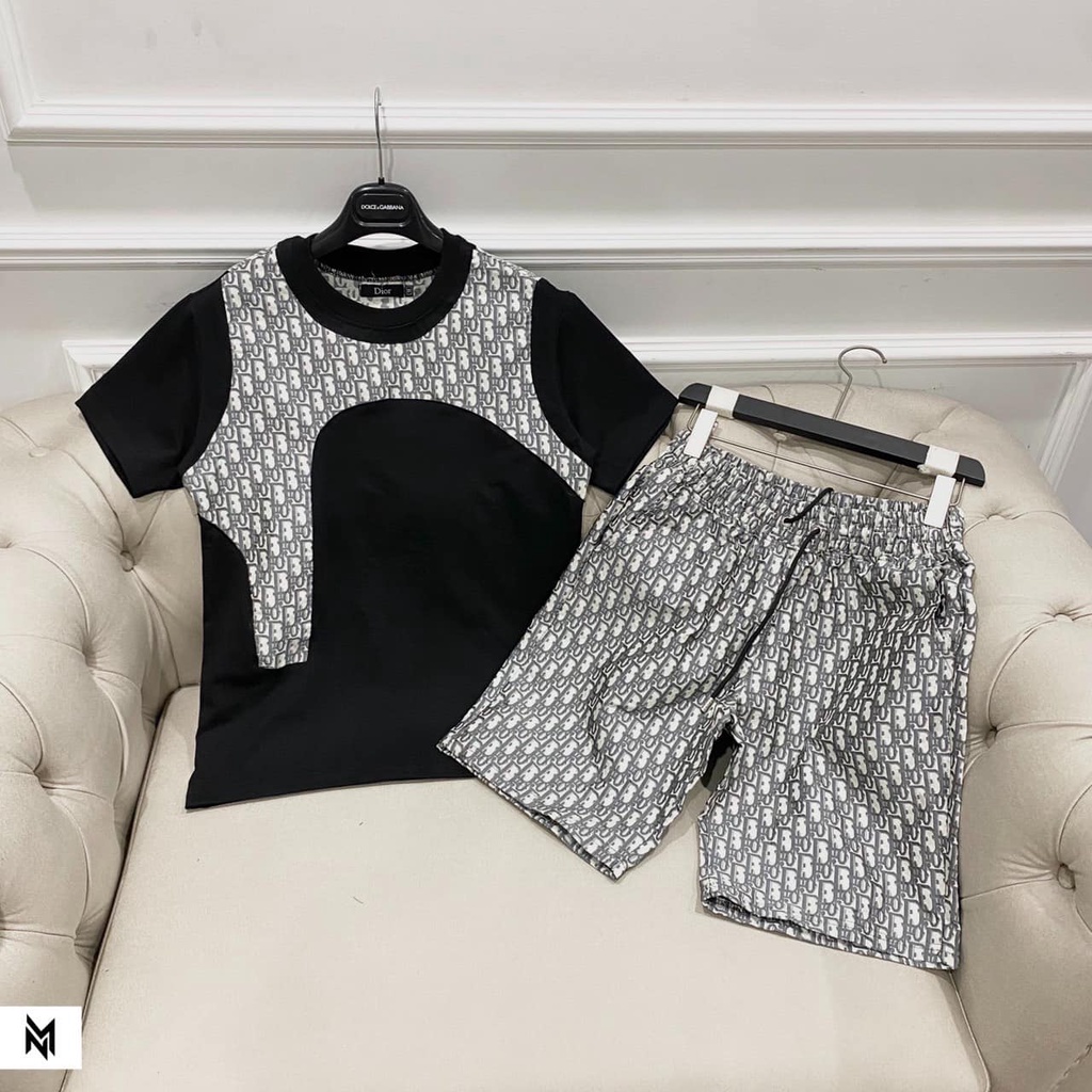 Bộ Phông Hè Cổ Tròn DIRO 2 Màu Phối Hoạt Tiết Thân Cá Tính, Cotton 100% Thoáng Khí Co Dãn