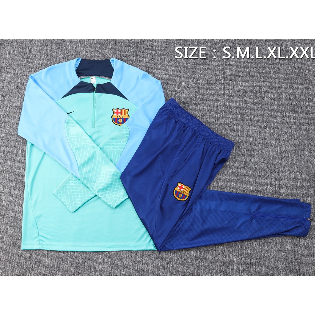Bộ Quần Áo Bóng Đá Tay Dài Có Khóa Kéo Size S-2XL Phong Cách Đội Tuyển Barcelona 2022-23