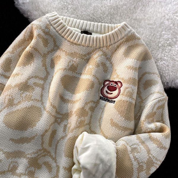 Áo Sweater Cổ Tròn Dáng Ôm In Hoạt Hình Gấu Dâu Tây Kiểu Nhật Bản Thời Trang Thu Đông Cho Nữ