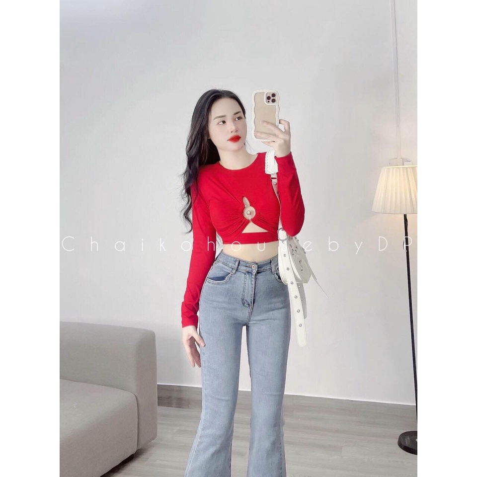 Áo Kiểu Khoét Ngực Thun Gân Tay Dài