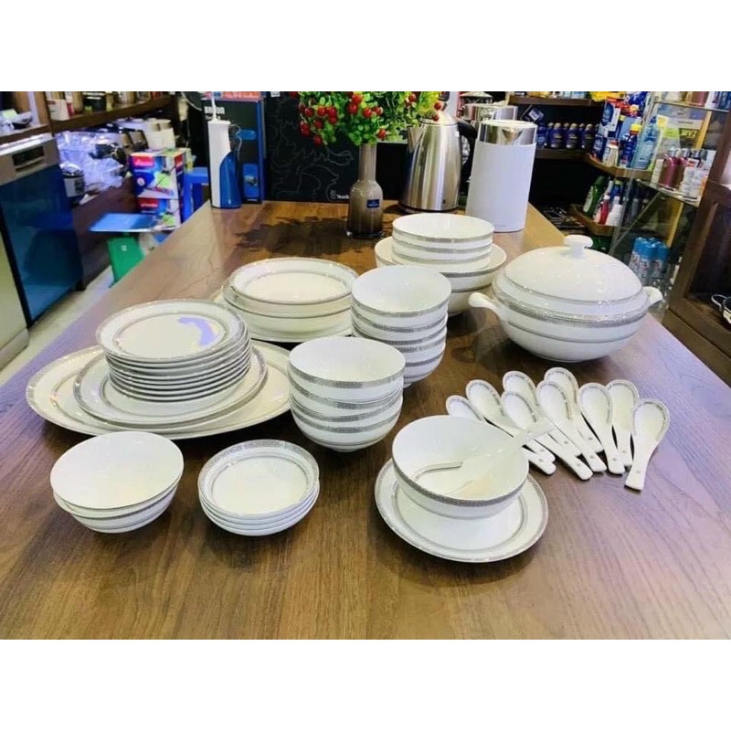 Set Bát Sứ Imperial 50 Món Hoàng gia viền vàng, viền bạc, trắng trơn, Dùng An Toàn Với Máy Rửa Bát