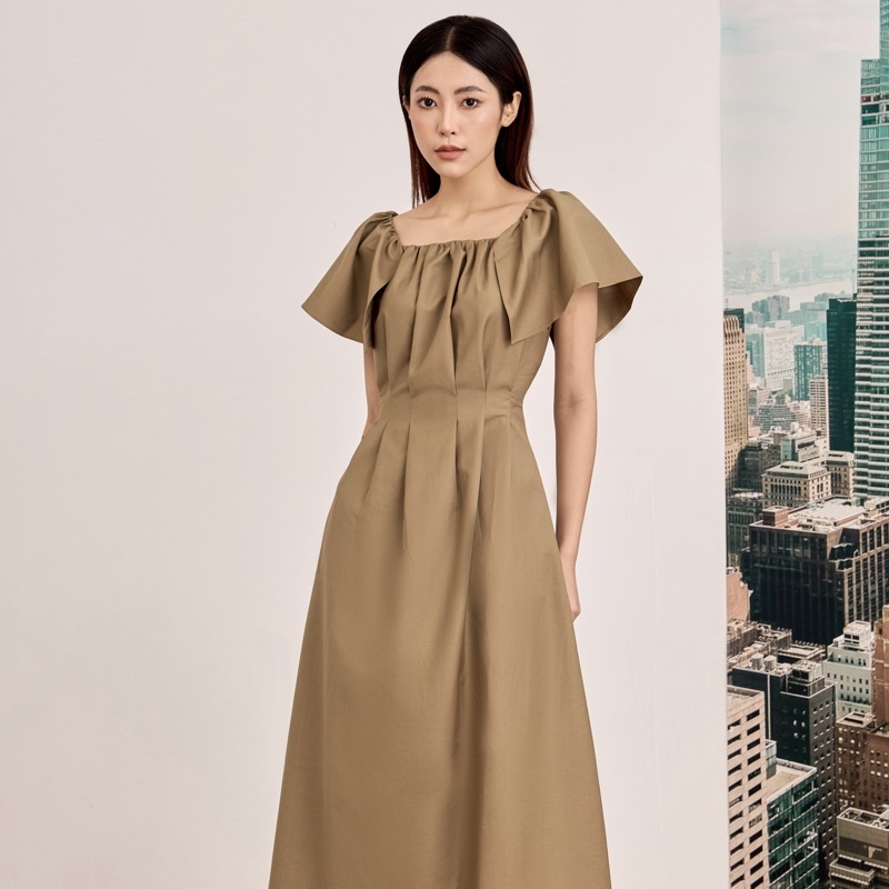 Váy thiết kế dáng dài midi cộc tay chiết eo tôn dáng dành cho nữ - Sally dress Caffeine Studio
