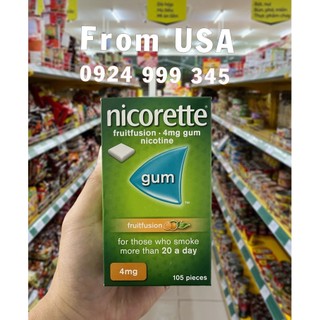 Kẹo cai thuốc lá của Mỹ Nicorette Gum 4mg vị trái cây hộp 105 viên