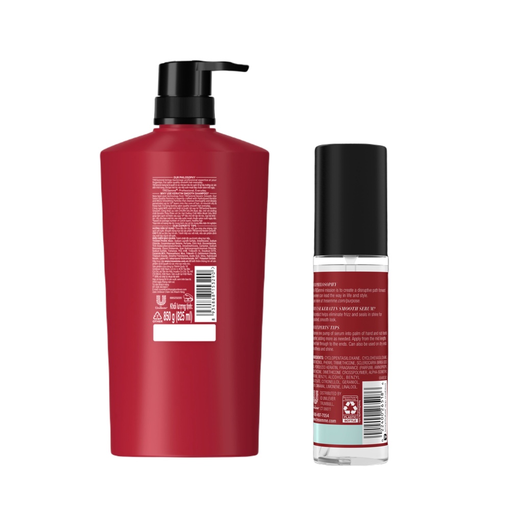 Combo Gội 850g, Serum 97ml TRESemmé Keratin Smooth Với Công Thức Hydrolyzed Keratin Vào Nếp Suôn Mượt