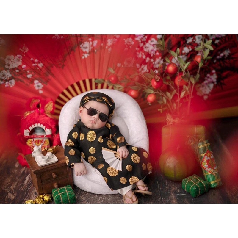 Áo dài cho bé trai vải lụa Thái Tuấn kèm mấn