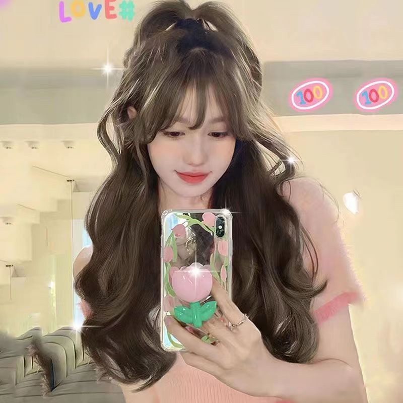 Bộ Tóc Giả Xoăn Dài Màu Tím / Hồng / Tím / Nâu Dễ Thương Phong Cách Lolita Hàn Quốc Cho Nam Và Nữ