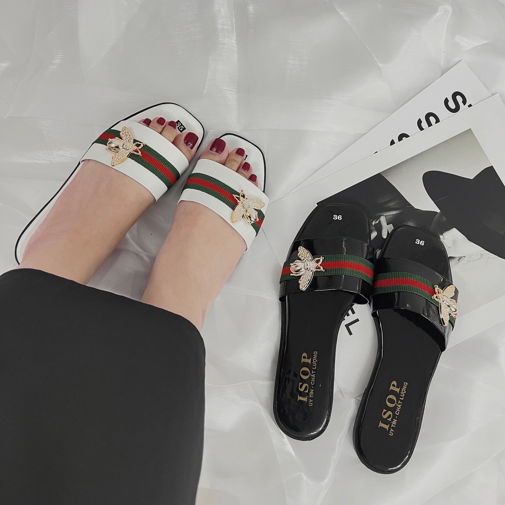 Dép lê Nữ quai Ngang Guci Ong Hàng đẹp, đủ size Ảnh thật Y hình Shop miqu.buotique