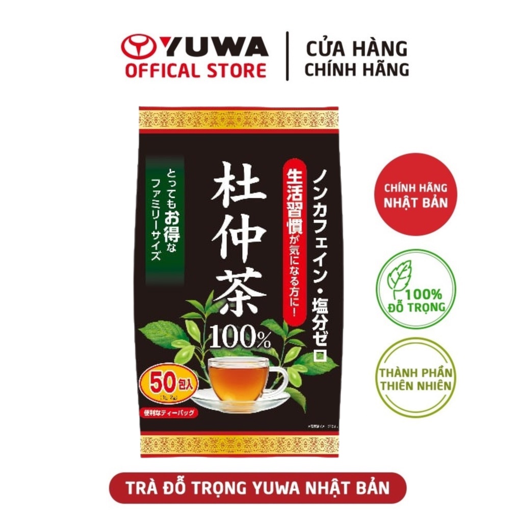 Trà Lá Đỗ Trọng Yuwa 100% Lá Đỗ Trọng (gói 50 túi lọc) Giảm Stress, Chống Lão Hóa , Hỗ Trợ Giảm Cân, Tốt Cho Tim Mạch