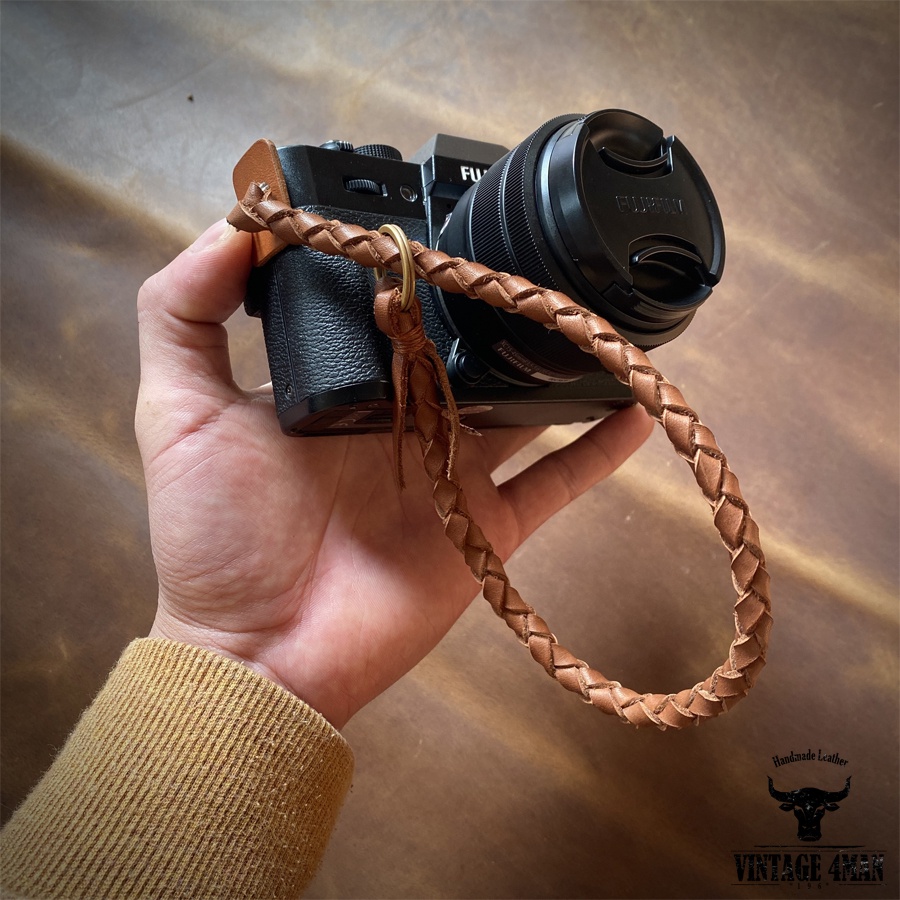 Dây Đeo Máy Ảnh Cầm Tay Da Bò Đan Thủ Công Vintage