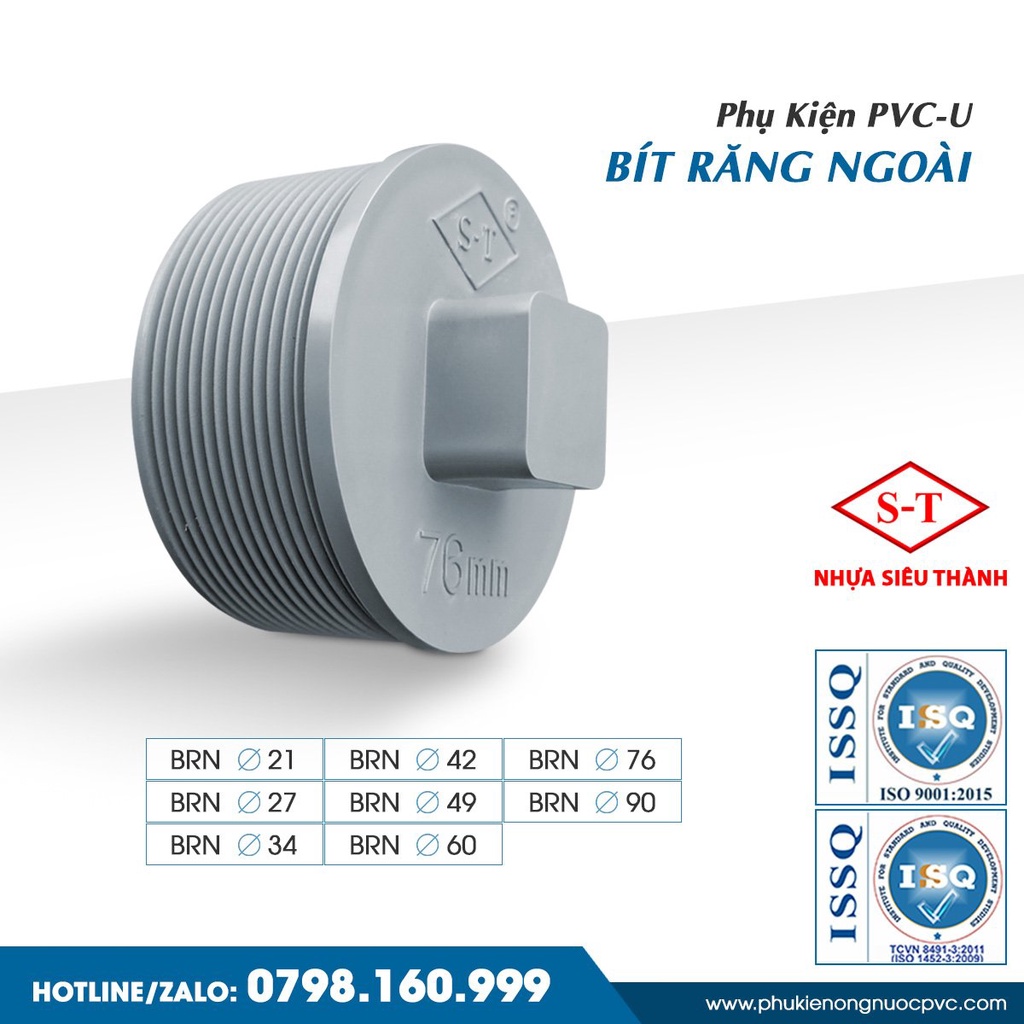 Đầu bịt ống nước ren ngoài nhiều kich cỡ Nhựa Siêu Thành