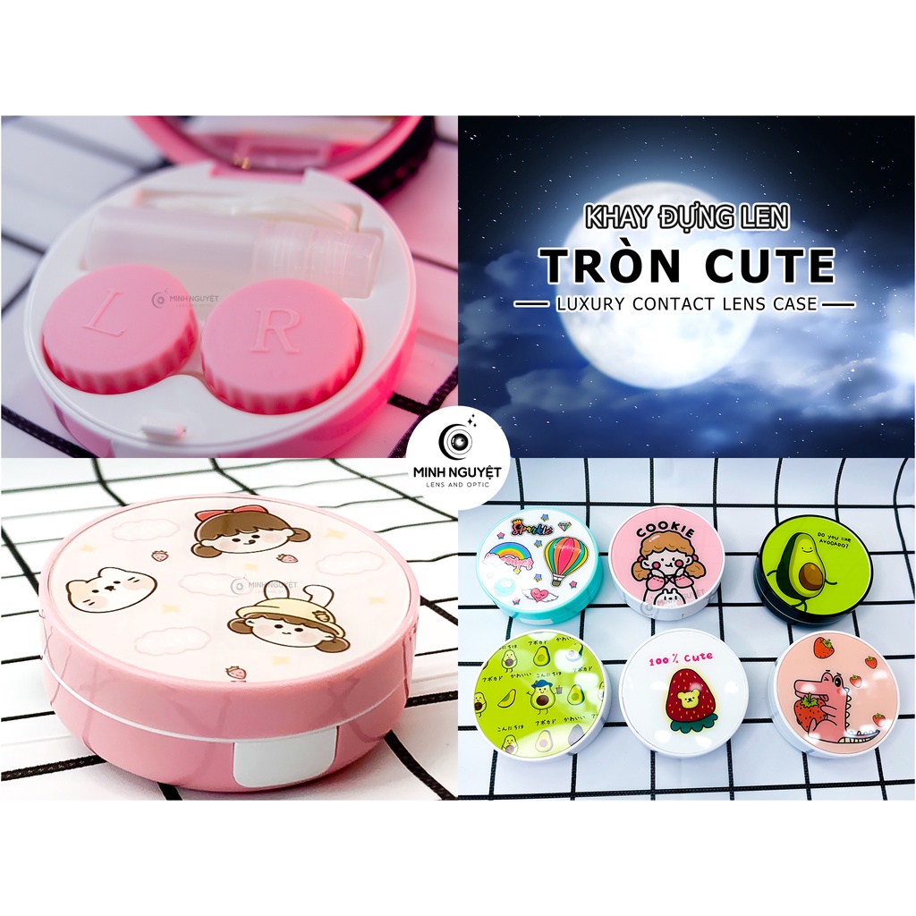 Khay lớn đựng kính áp tròng có 1 khay nhỏ, 1 chai ngâm dự phòng và bộ dụng cụ lens - Case contact lenses